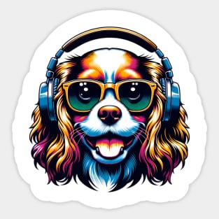 English Toy Spaniel Smiling DJ with Groovy Vibes Sticker